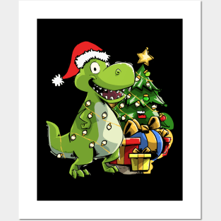 Christmas Dinosaur T-Rex Posters and Art